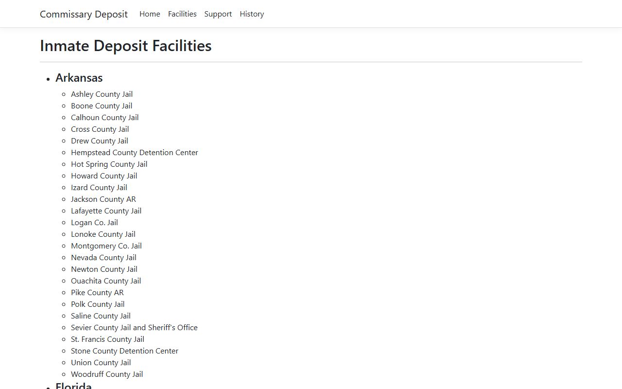 Franklin County Jail commissary deposit facility list