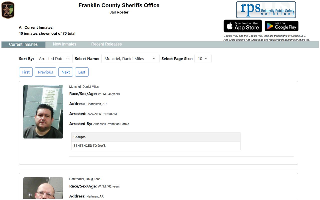 Franklin County inmate population current jail roster search