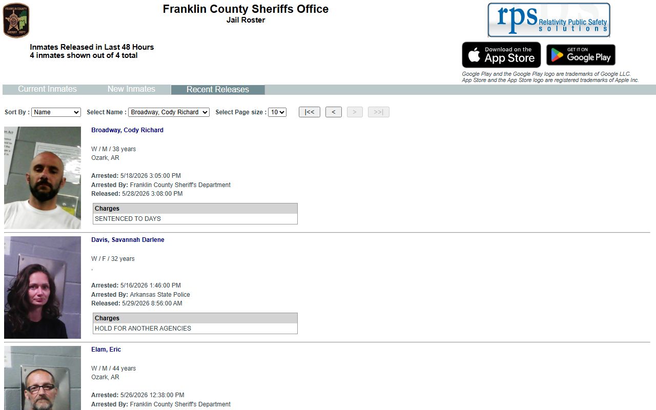 Franklin County jail mugshots recent releases roster with booking photos