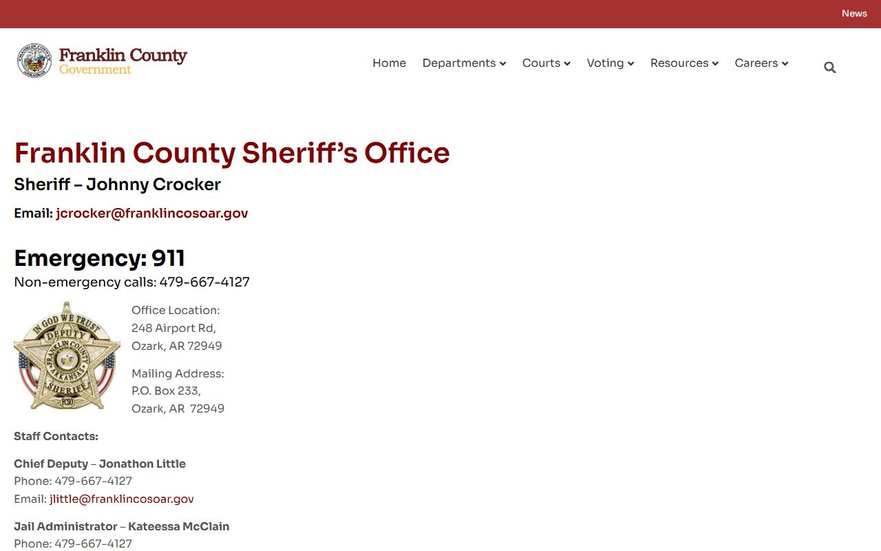 Franklin County Jail sheriff page inmate lookup contact source
